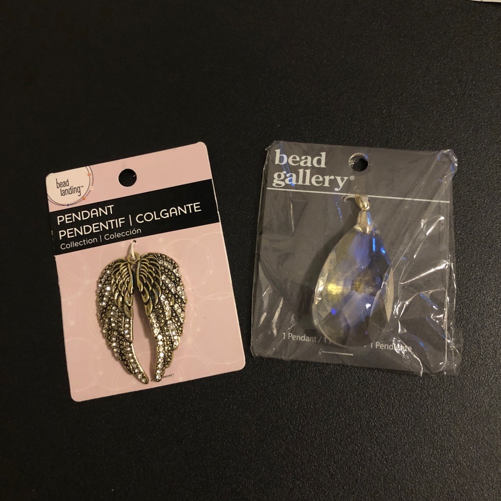 Bead Landing & Bead Gallery Pendants - Gold Wing and Iridescent Teardrop